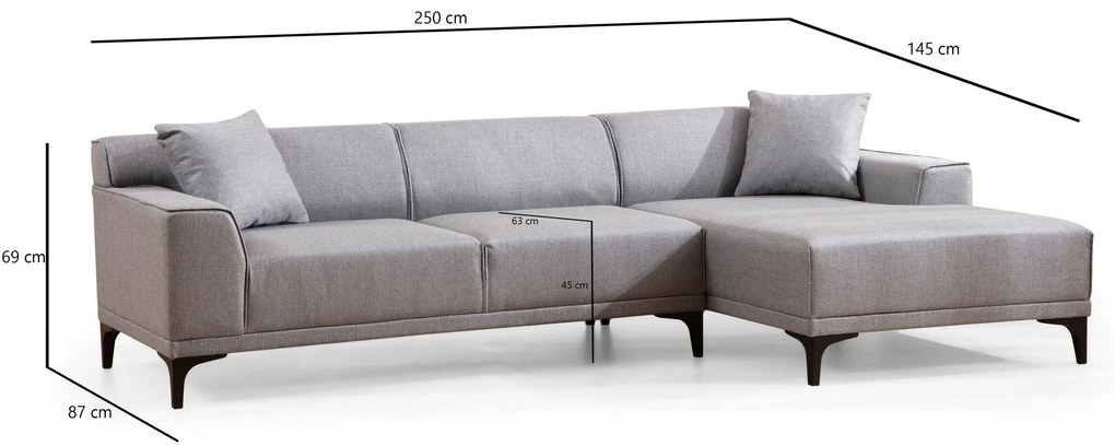 Sofá de Canto Petra – Cinzento Claro – 145 x 250 cm
