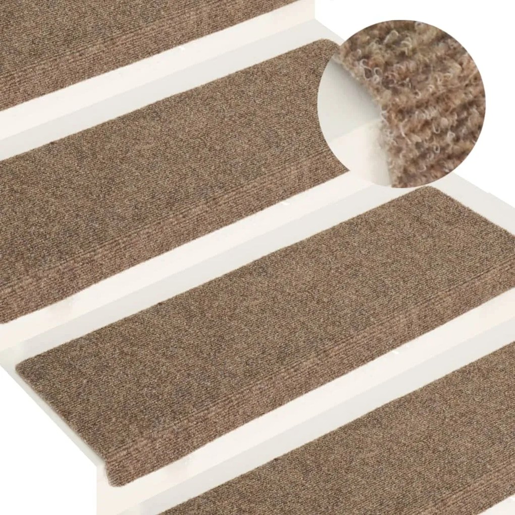 vidaXL Tapetes de escada 15 pcs 65x21x4 cm tecido agulhado cor creme