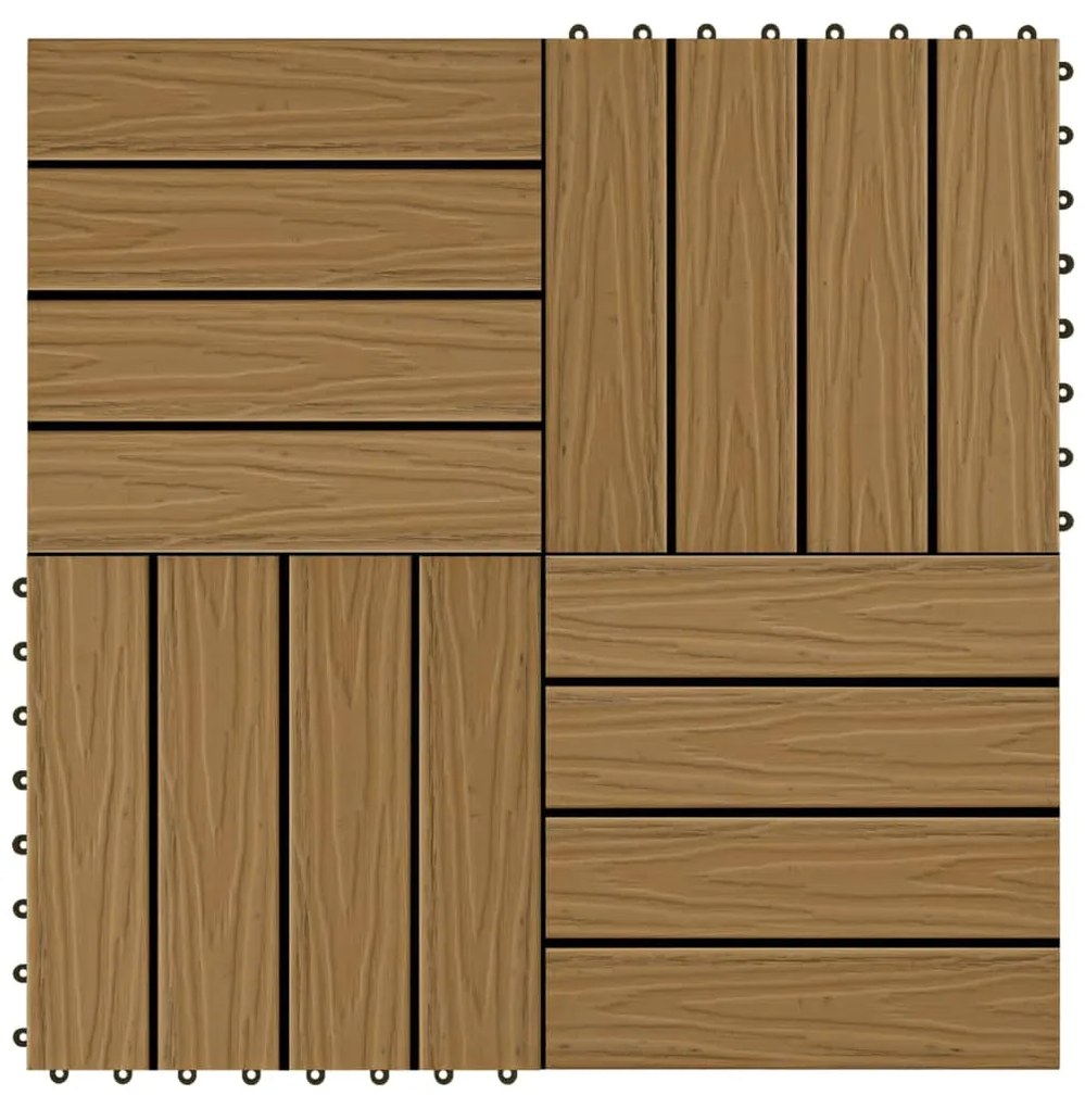 45037 vidaXL Ladrilho pavimento relevo profundo 11 pcs WPC 1m² cor de teca