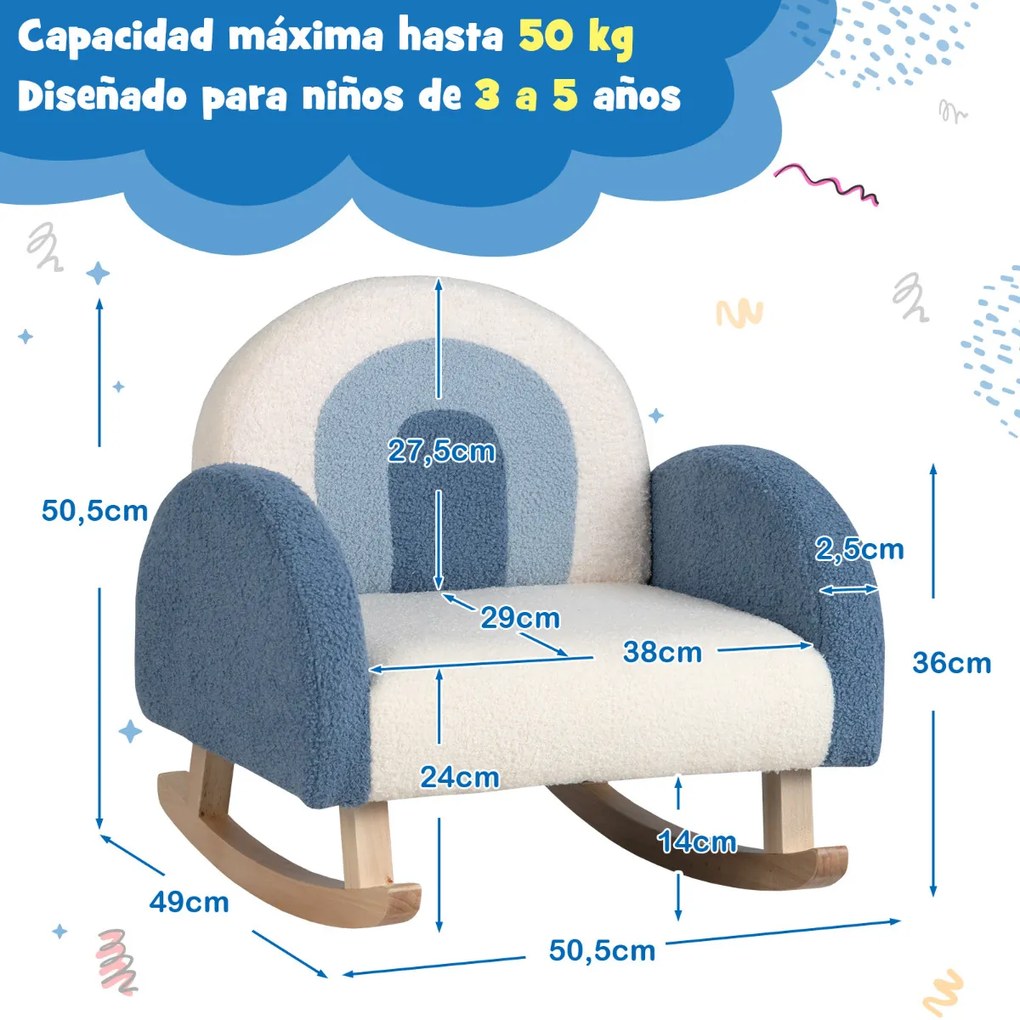Cadeira de equilíbrio infantil, conjunto de sofá individual para crianças dos 3 aos 5 anos, poltrona moderna para crianças 50,5 x 49 x 50,5 cm azul