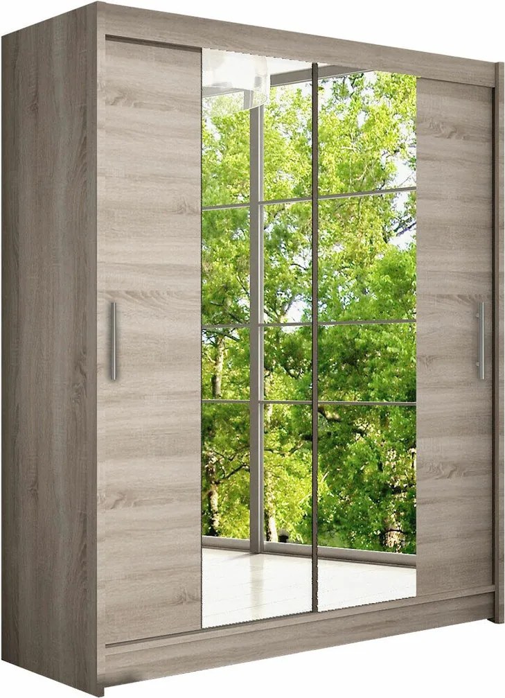 Roupeiro Closico 132, Trufa carvalho, 200x150x58cm, 125 kg, Portas para roupeiro: Deslizante, Número de prateleiras: 5, Número de prateleiras: 5