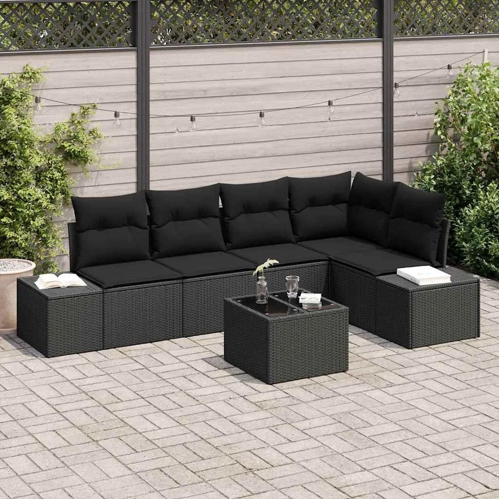 vidaXL Conjunto de Sofá de Jardim com armazenamento Preto vime PE