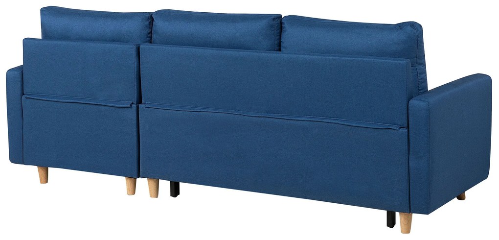 Sofá-cama de canto à esquerda com 4 lugares e arrumação em tecido azul marinho FLAKK Beliani