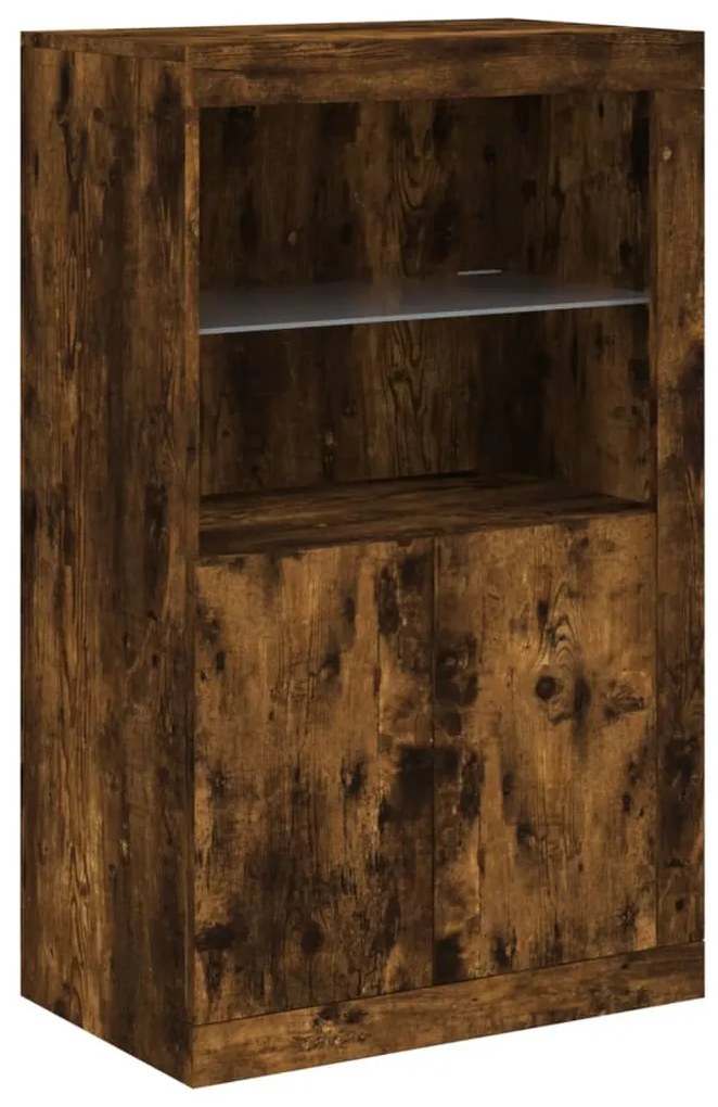 Aparador com luzes LED 202x37x100 cm carvalho fumado