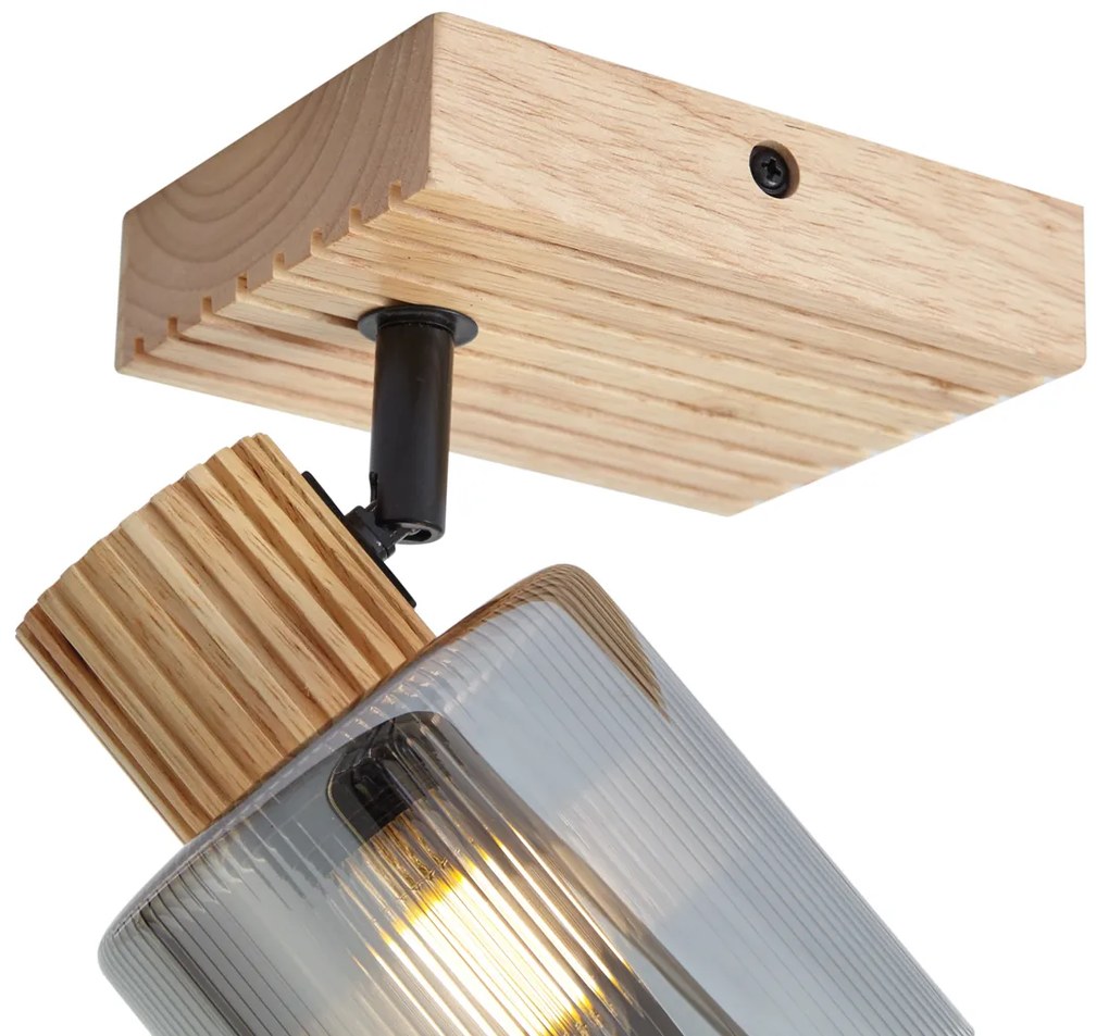 Foco moderno madeira com vidro fumê giratório e inclinável - Gracy Moderno