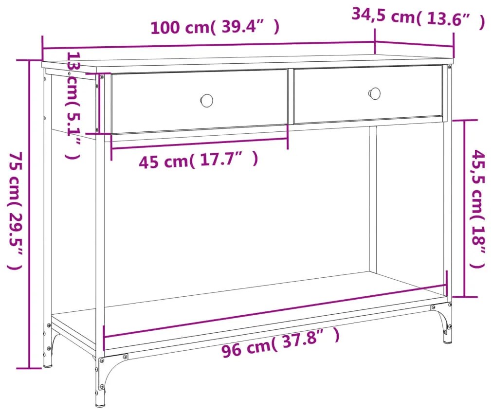 Mesa consola 100x34,5x75cm derivados de madeira carvalho sonoma