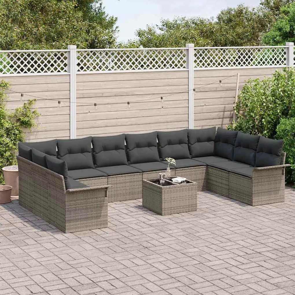 Conjunto de Sofá de Jardim vidaXL de 10 Peças com Almofadas Preto Ratt