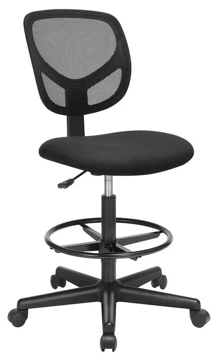 Cadeira de drafting com assento em malha e ajuste de altura. | SONGMICS | 53.5 x 49 x 120 cm | preto | OBN15BK.