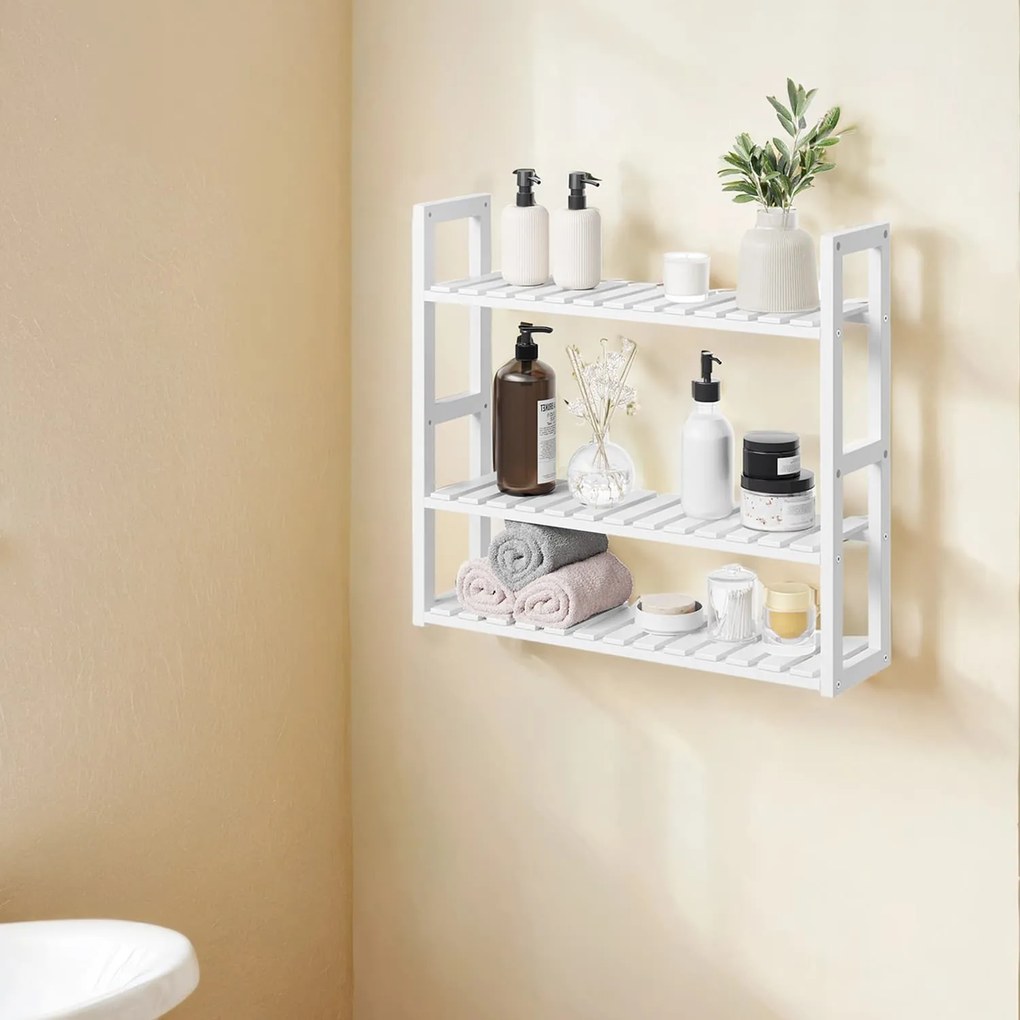 Prateleira para casa de banho com 3 prateleiras ajustáveis 15 x 60 x 54 cm branco