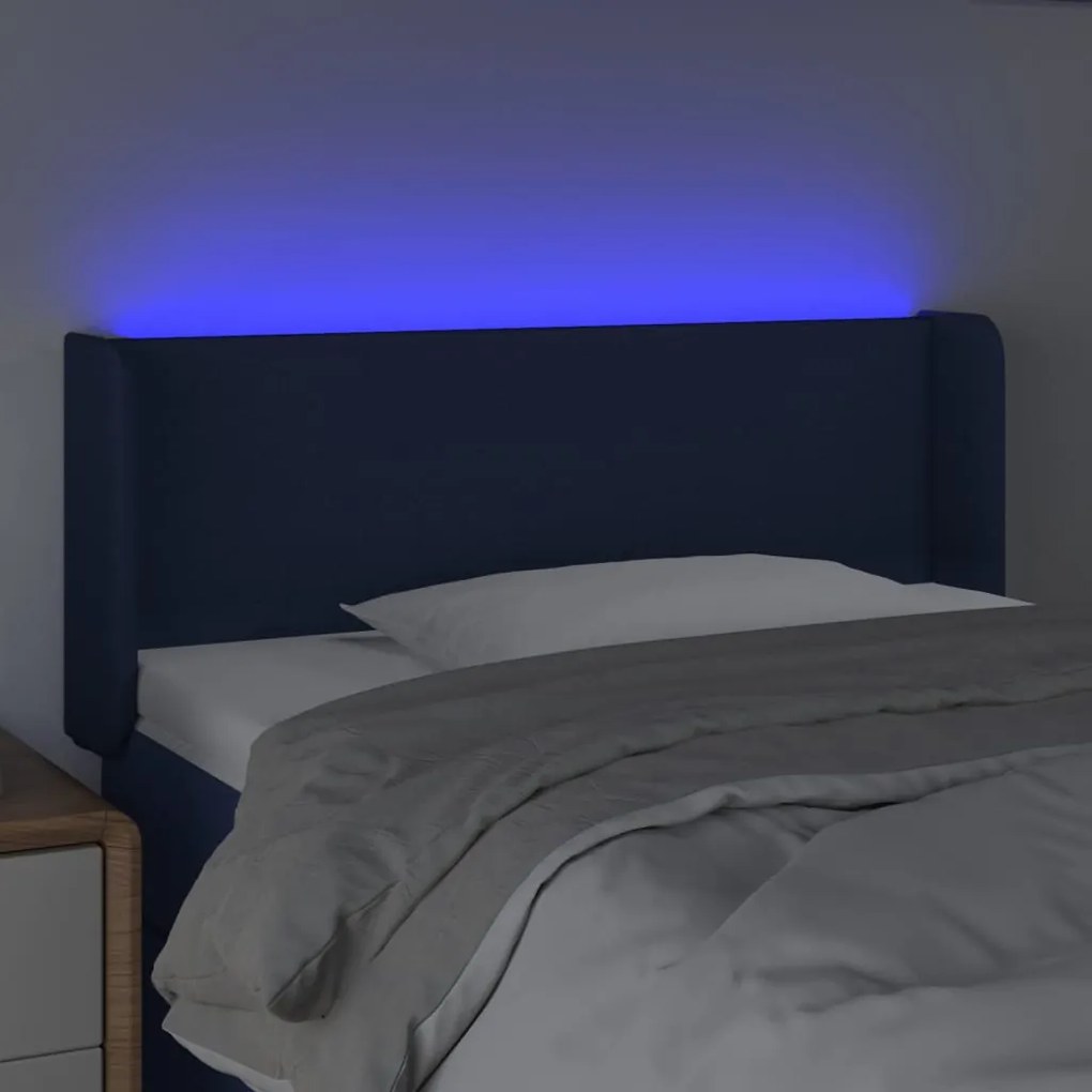 Cabeceira de cama c/ luzes LED tecido 93x16x78/88 cm azul