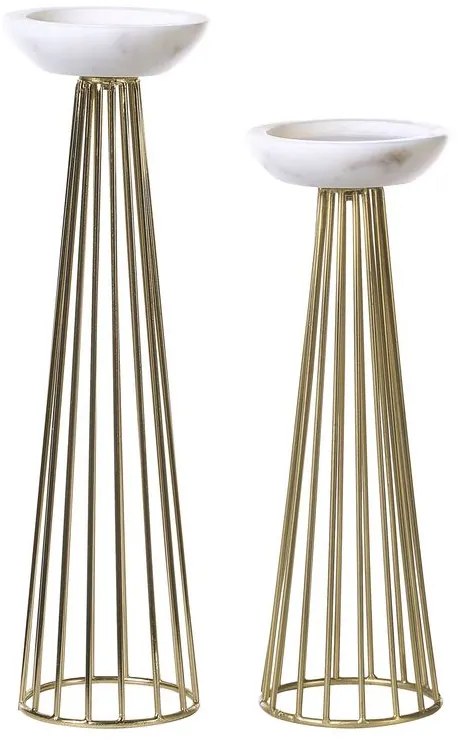 Conjunto de 2 castiçais em metal dourado e branco PORONG Beliani