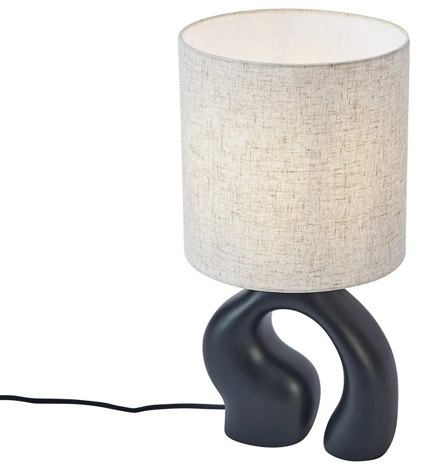 Candeeiro de Mesa Japandi Preto com Abajur de Linho - Dahlia Japandi
