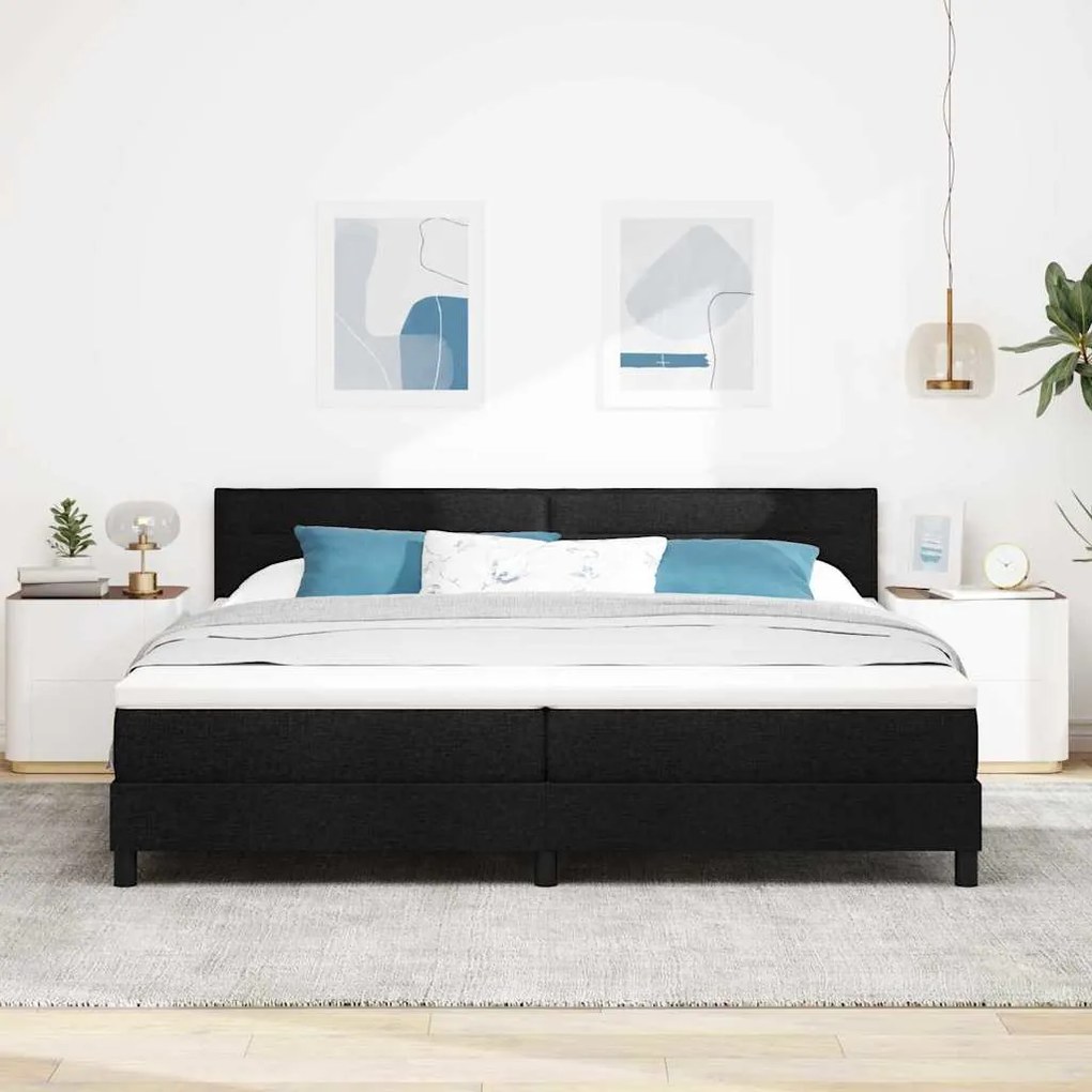 Cama Box Spring com Colchão &amp; LED Preto 200x200 cm Tecido