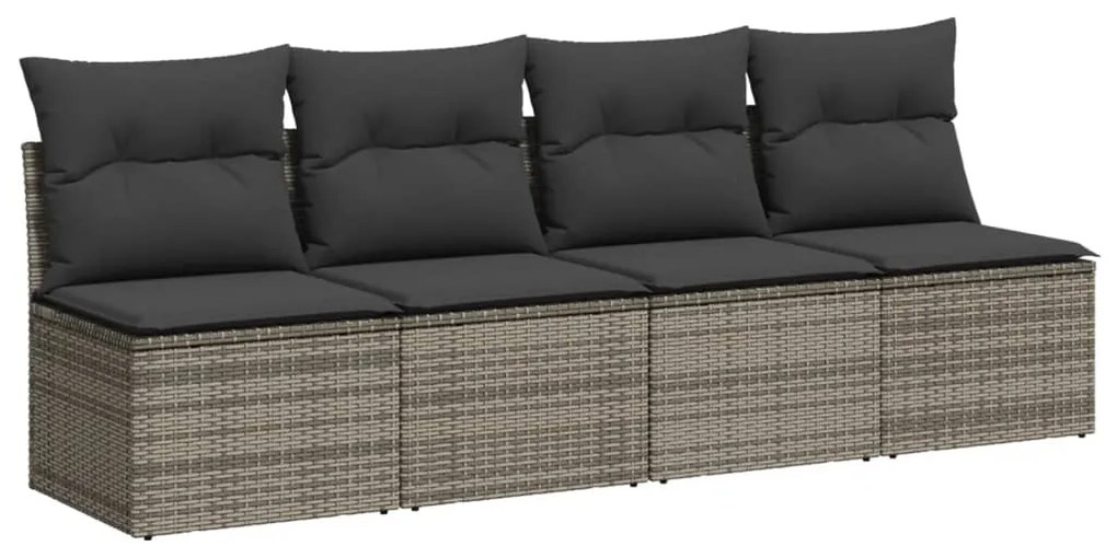 9 pcs conjunto sofás p/ jardim com almofadões vime PE cinzento