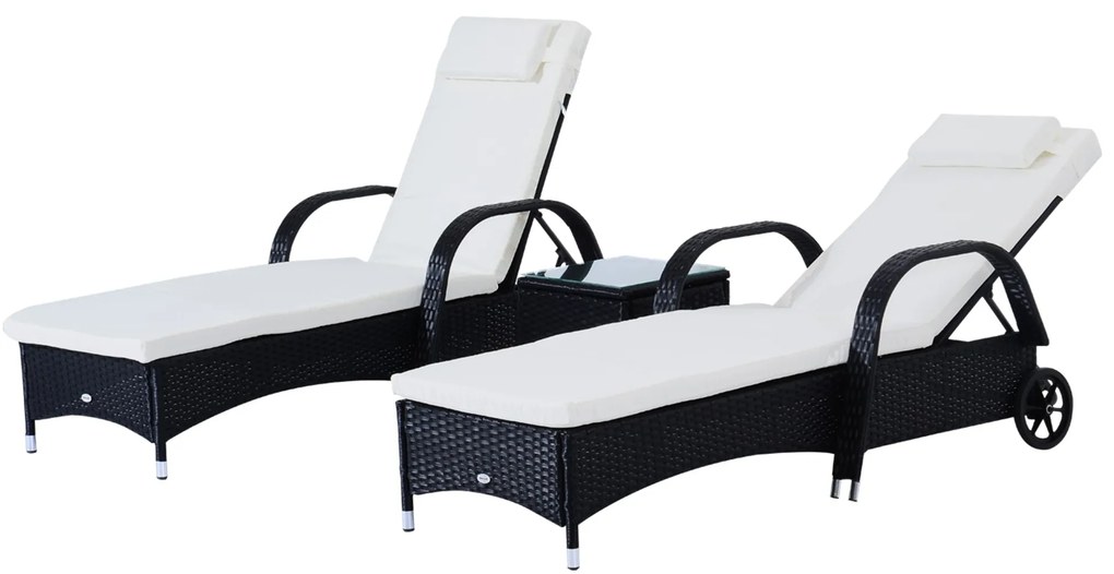 Espreguiçadeiras x2 com Mesa de Vime Chaise Longue para Jardim Pátio C