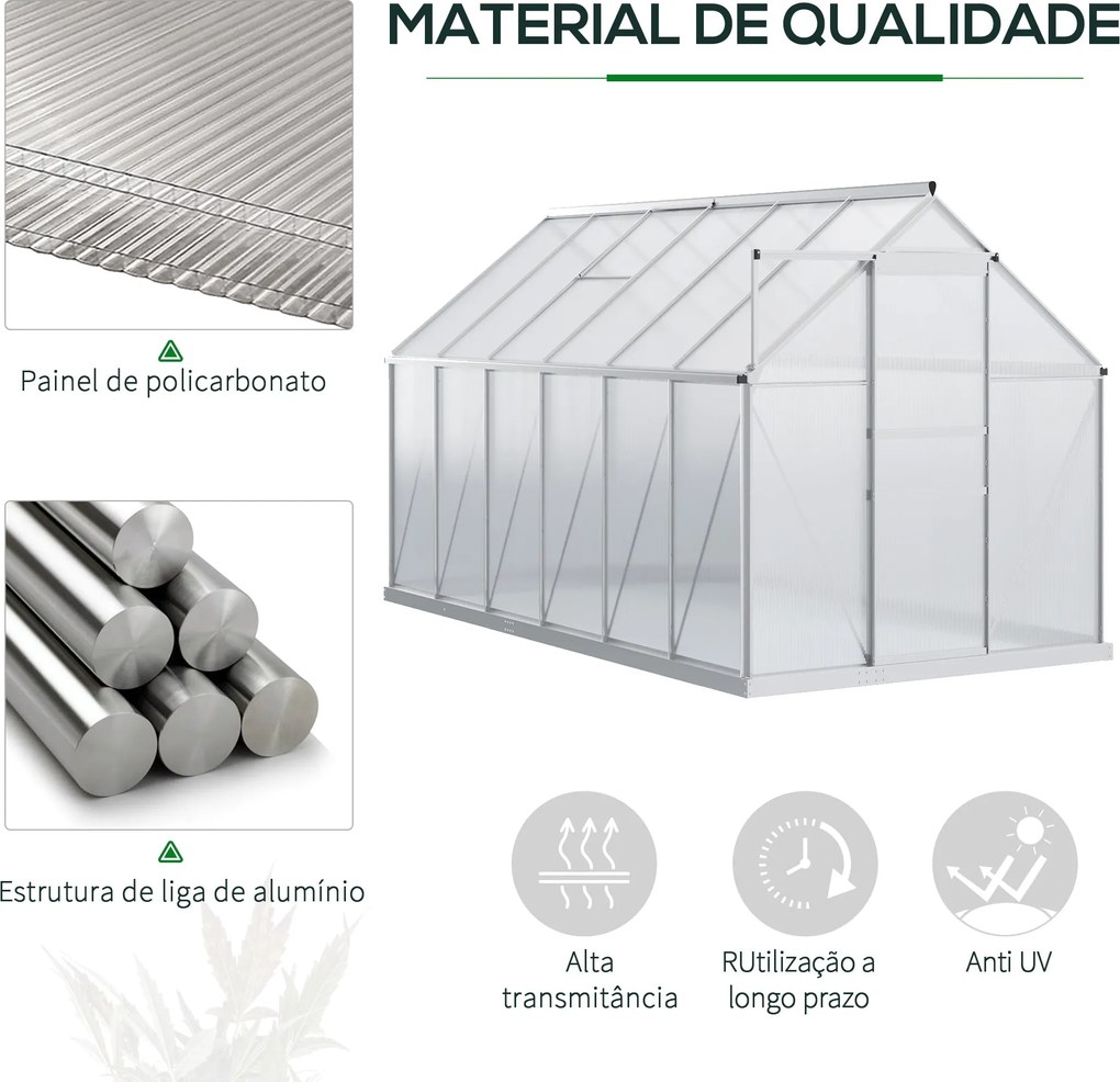 Estufa de Jardim de Policarbonato e Alumínio Estufa de Exterior com Po