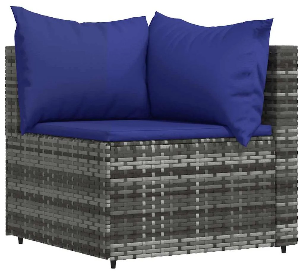 3 pcs conjunto lounge de jardim c/ almofadões vime PE cinzento