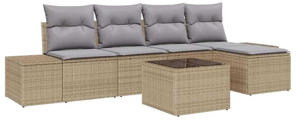 Conjunto de Sofá de Jardim de 6 Peças com Almofadas em Rattan Sintétic