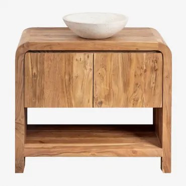 Conjunto De Móvel De Casa De Banho Em Madeira Vacry Castanho Acácia & Cimento Redondo Branco Ø40 Cm Zavion & Sem Espelho & - Sklum