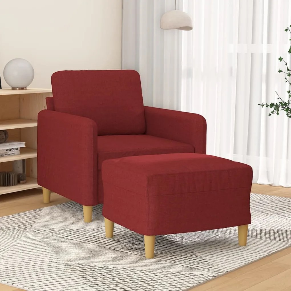 vidaXL Poltrona com apoio de pés 60 cm tecido vermelho tinto