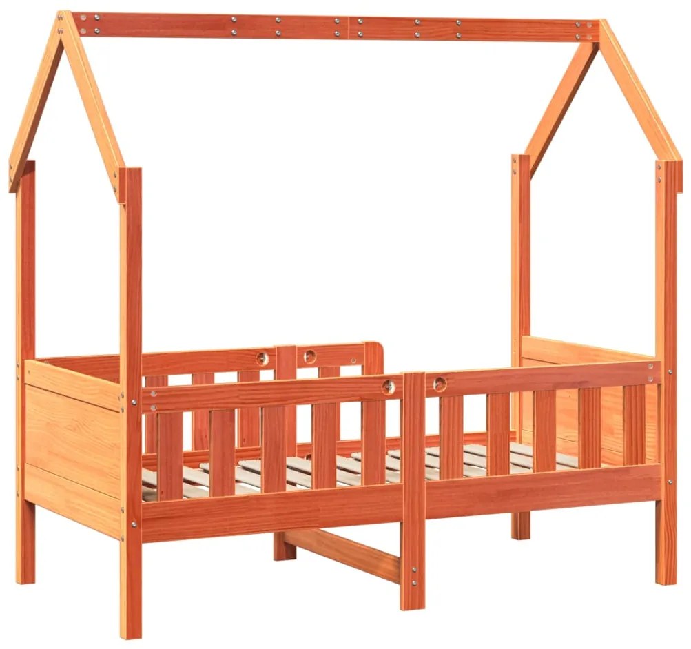 Cama infantil formato casa 80x160 cm pinho maciço castanho-mel