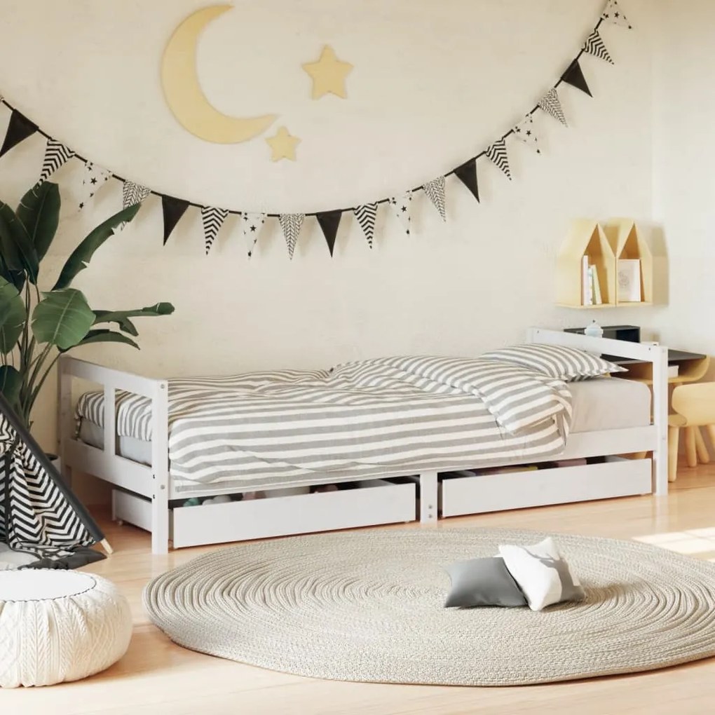vidaXL Estrutura cama infantil c/ gavetas 80x200cm pinho maciço branco