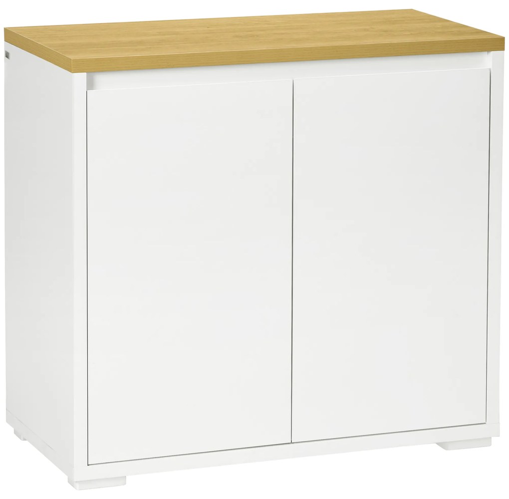 HOMCOM Aparador de Sala de Estar Armário de Armazenamento com 2 Portas e Prateleira Ajustável 80x37x75 cm Branco e Madeira | Aosom Portugal