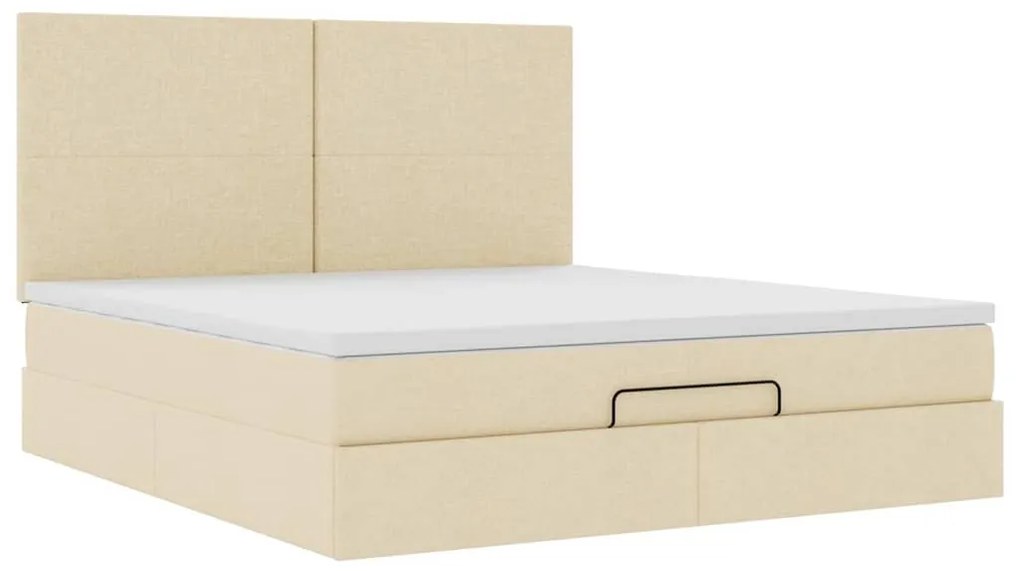 Estrutura de cama otomana com colchão tecido creme 160x200cm