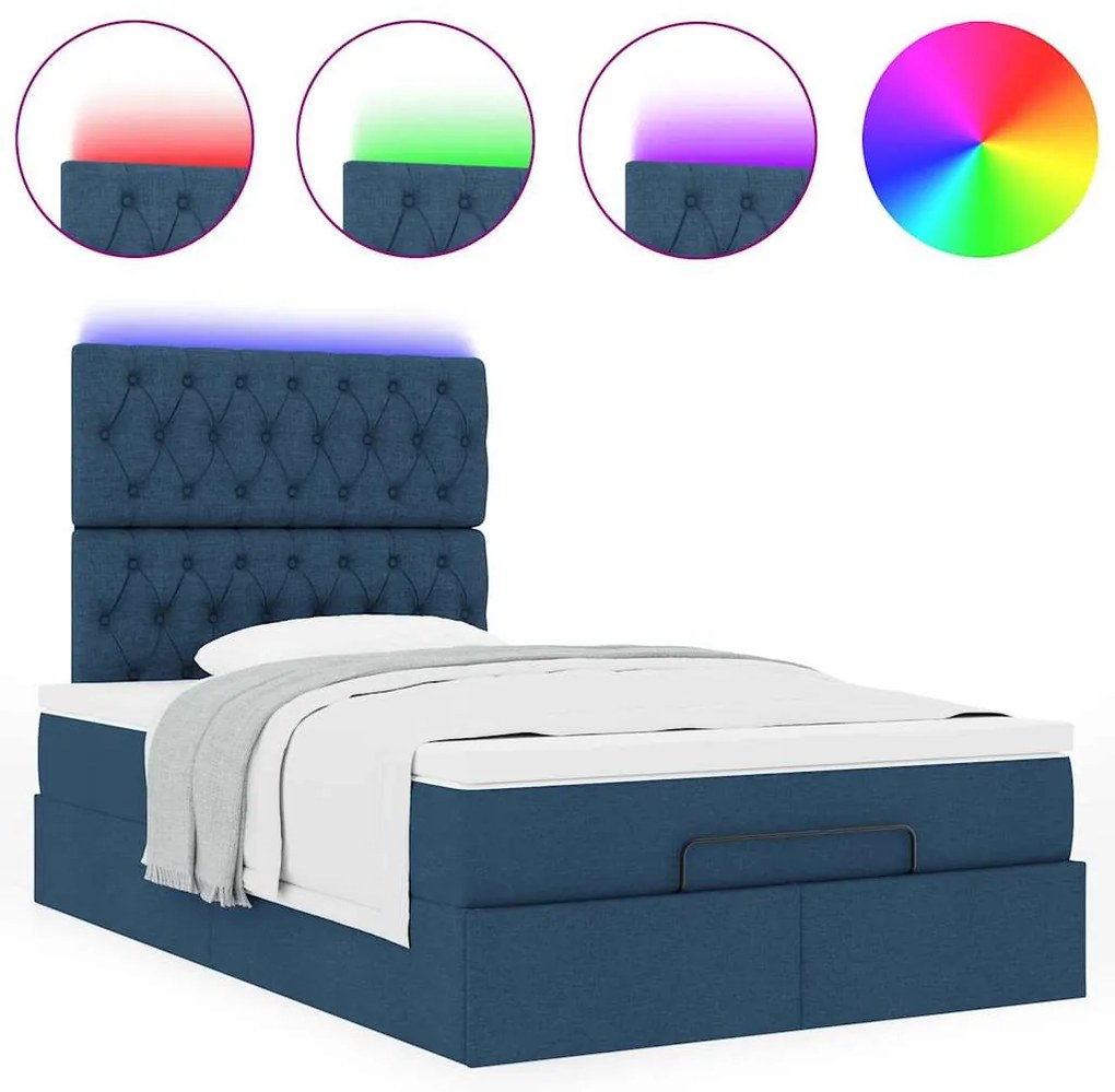Estrutura de cama otomana com colchão 120x200 cm tecido azul