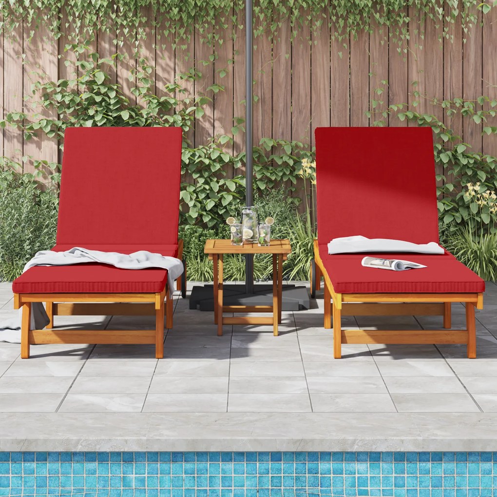 Camas de Sol vidaXL 2 pcs com Rodas e Almofada em Madeira Sólida de Ac