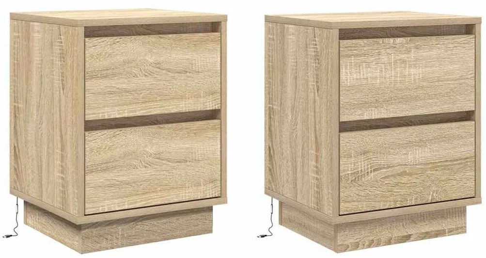 Gabinetes de Canto com Luzes LED 2 pcs Carvalho Sonoma 39x34.5x50 cm
