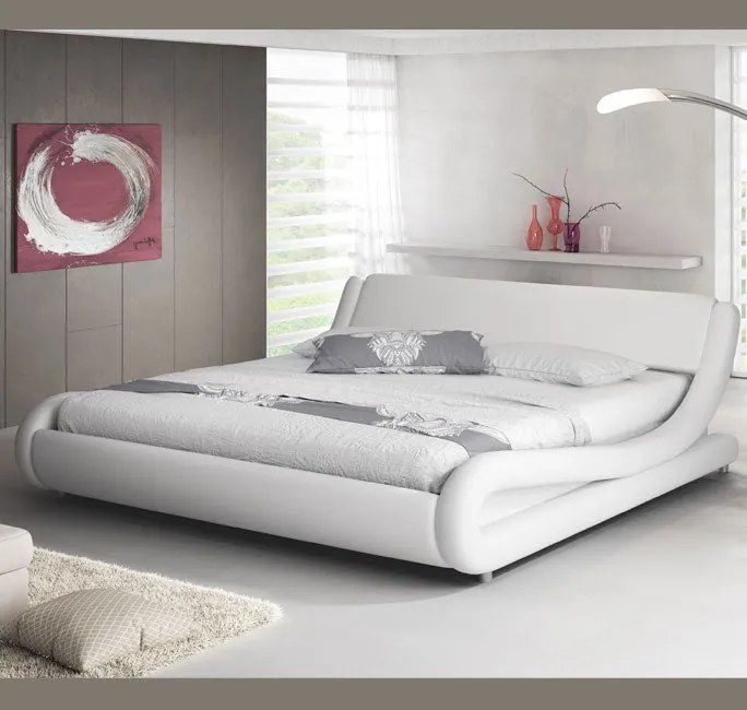 Cama "Lorenzo" - 160x200 cm - Branco - Polipele PU - Somier Incluído -