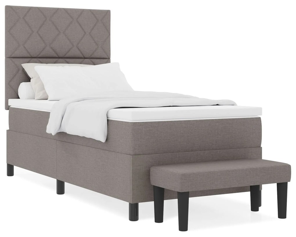 Cama Box Spring com Colchão & Banco Taupe 90x190 cm Tecido