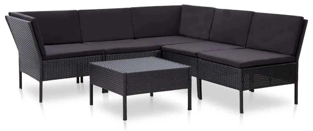 vidaXL 6 pcs conjunto lounge de jardim c/ almofadões vime PE preto