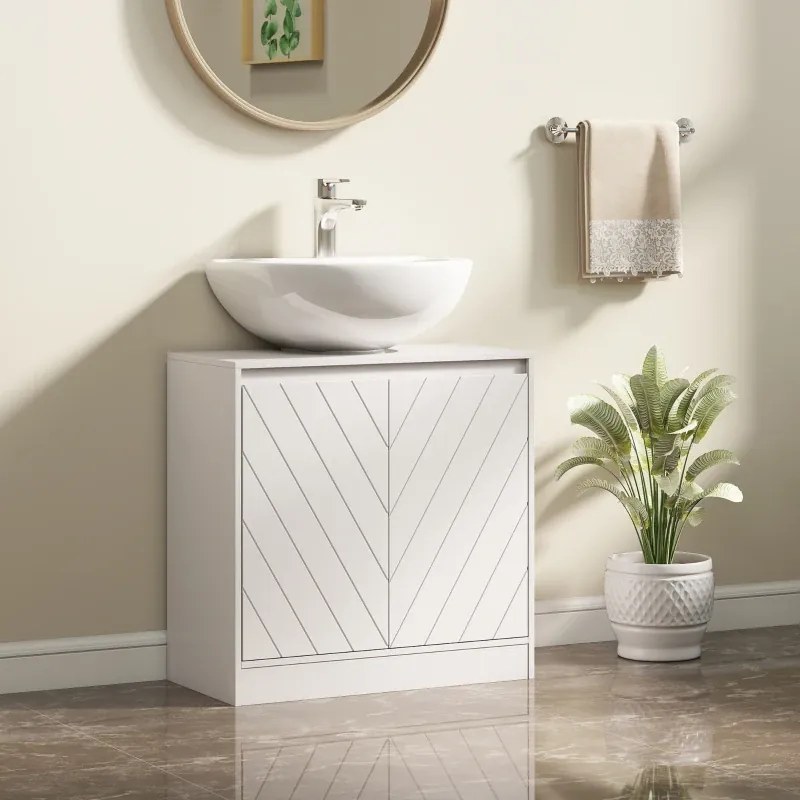 Móvel casa de Banho 60x30x59,8 cm para Lavatório Pousar (NÃO INCLUIDO) com 2 Portas e Prateleira Ajustável para Lavatórios com ou sem Pedestal Branco