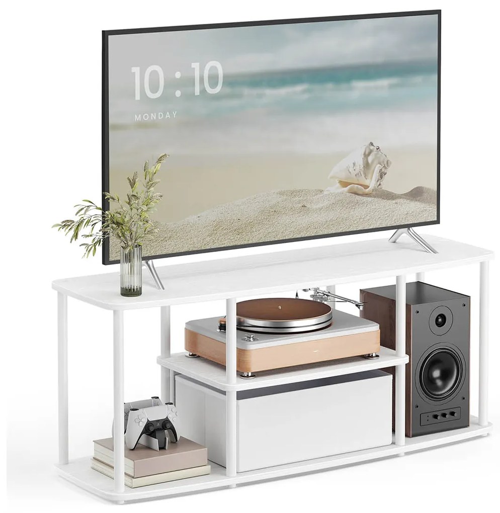 Móvel TV 110 x 35 x 46 cm para televisores até 50 polegadas em aglomerado de madeira, aço branco