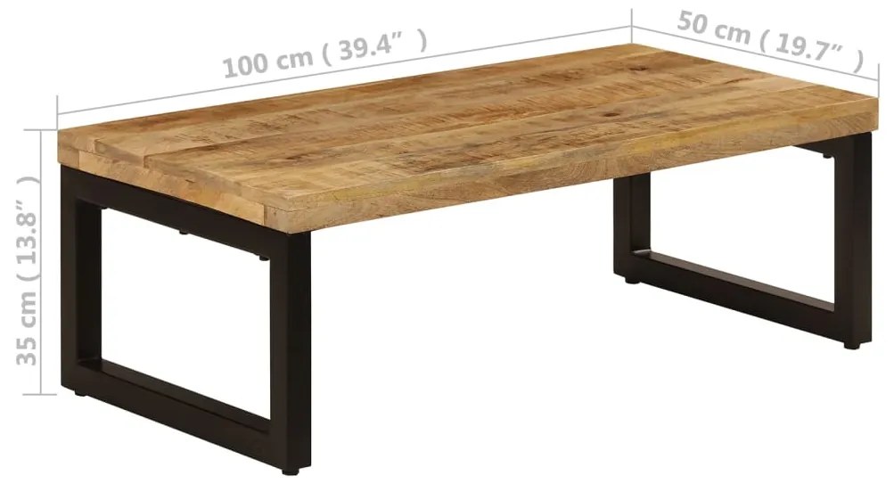 Mesa de centro 100x50x35 cm madeira de mangueira maciça e aço