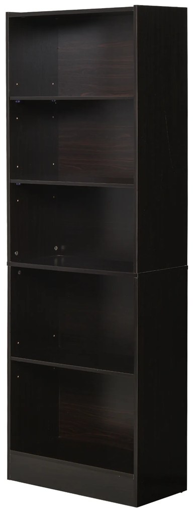 HOMCOM Estante para Livros de 5 Níveis com Prateleira Ajustável e Desenho Anti-Tombo Estante de Armazenamento para Sala de Estar Estúdio Escritório 63x29,5x176 cm Preto