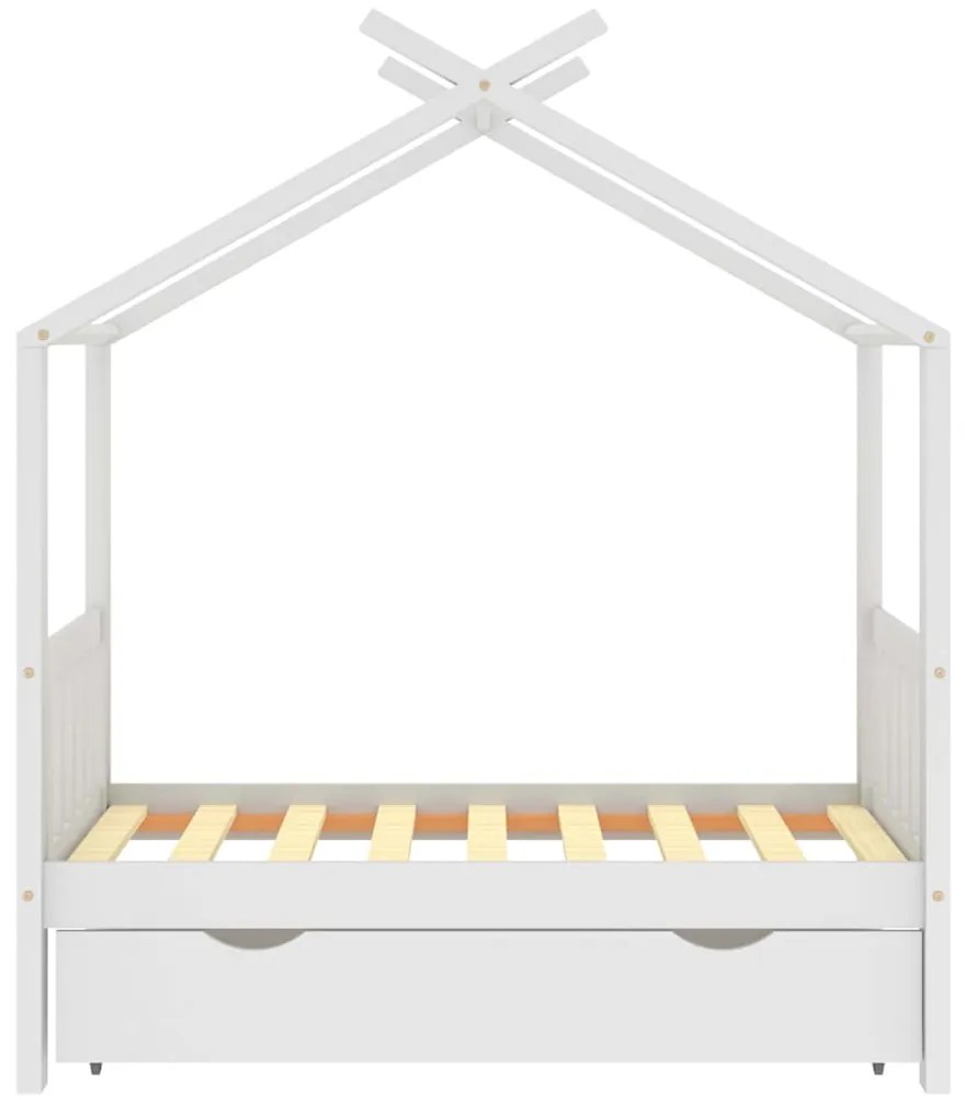 Estrutura cama criança c/ gaveta 70x140 cm pinho maciço branco