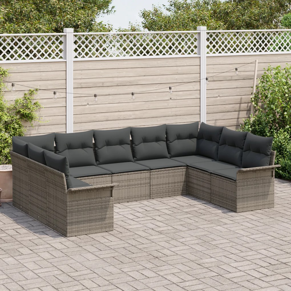 Conjunto de Sofás Modular de 9 Peças com Almofadas Cinzento Vime, Sofá