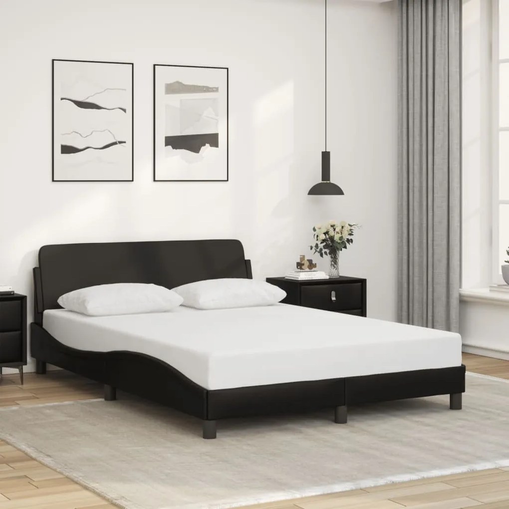 Estrutura cama c/ cabeceira 140x190 cm couro artificial preto