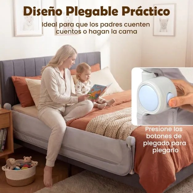 Barreira dobrável para camas infantis, altura ajustável com 178 x 36 x 60 cm, com capa removível em tecido Oxford, base em U, com correia e fivela, Ci