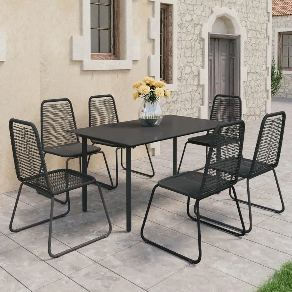 vidaXL 7 pcs conjunto de jantar para jardim vime de PVC preto