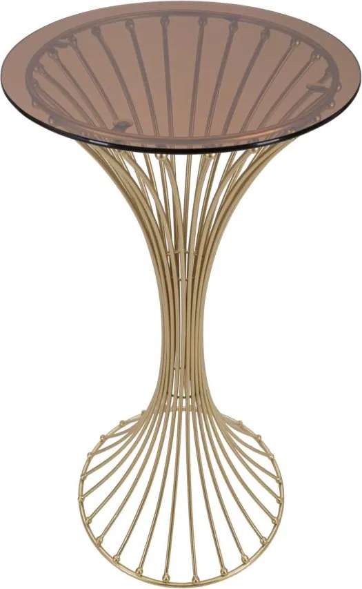 Mesa de Centro Centur Redonda – Ø50x103 cm – Dourado e Vidro Fumê