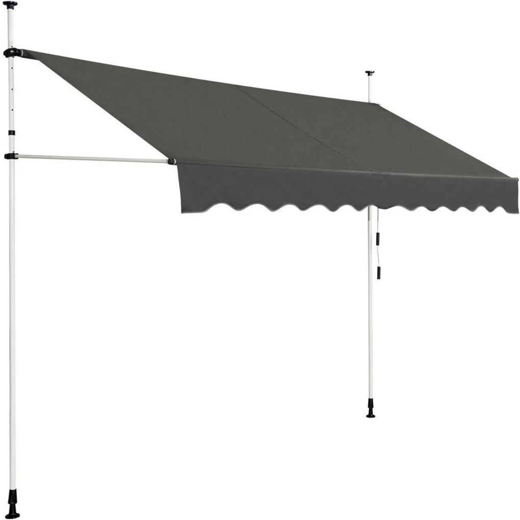 Toldo para terraço exterior 350 x 125 cm ajustável em altura 2-3 m com manivela manual e toldo manual resistente às intempéries para jardim e varanda