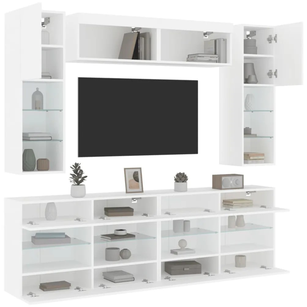 vidaXL 6 pcs conjunto de móveis de parede para TV com luzes LED branco