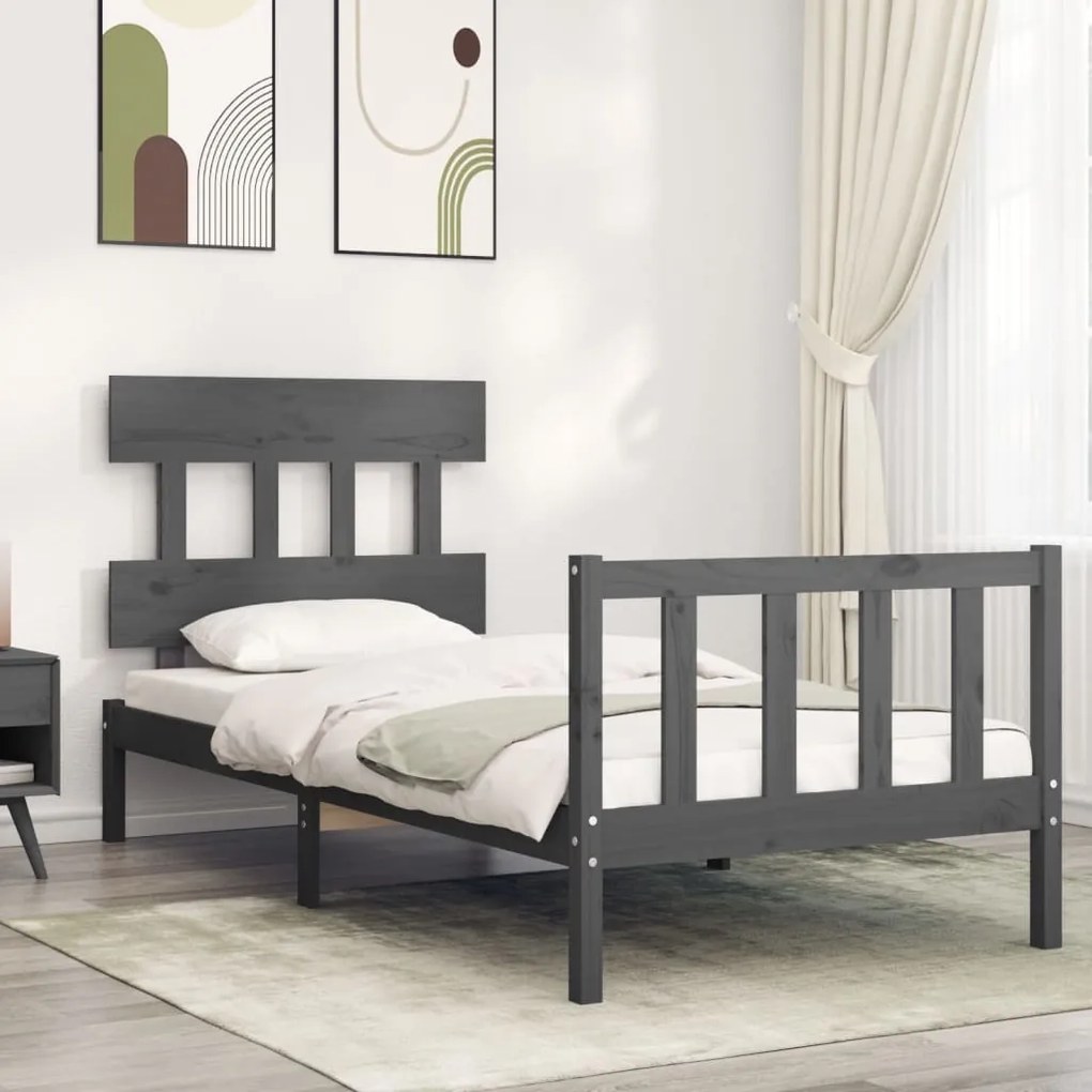 vidaXL Estrutura cama de solteiro c/ cabeceira madeira maciça cinzento