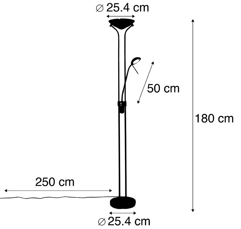 Candeeiro de pé em aço com candeeiro de leitura incluindo LED regulável em Kelvin - Diva Moderno