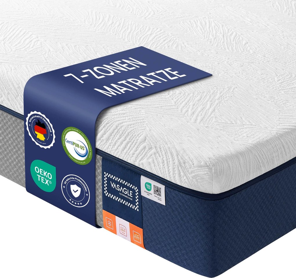 Colchão, 200 x 90 x 25 cm (C x L x A), colchão individual de espuma viscoelástica com gel, firmeza média Azul