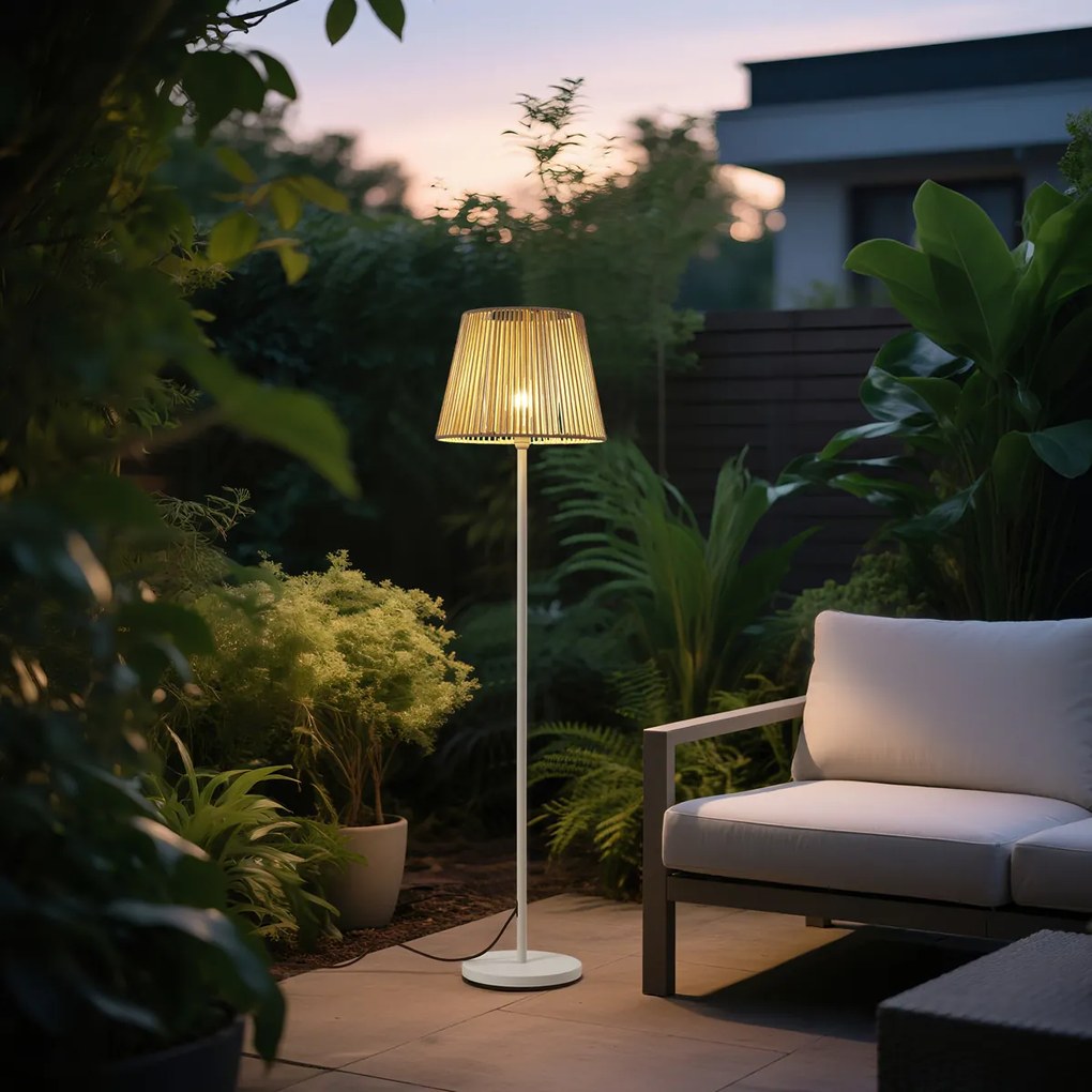 Candeeiro de pé para exterior branco com abajur de corda bege IP44 - Virginia Jayla